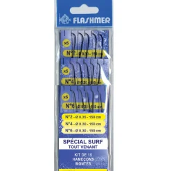 FLASHMER Bas De Lignes / Lignes Montées|Montages / Hameçons-Kit 15 hamecons montés mer special surf tout venant