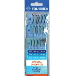 FLASHMER Bas De Lignes / Lignes Montées|Montages / Hameçons-Kit 15 hamecons montés mer special daurade