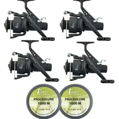 TEAM CARPFISHING Découverte Pêche À La Carpe|Packs-Pack 4 Moulinets Dark Water 6000 FS Debrayable + 2000m de 0.35mm