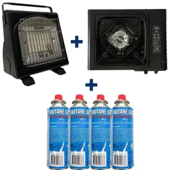 TEAM CARPFISHING Packs-Pack Rechaud + Chauffage + 4 cartouches de gaz