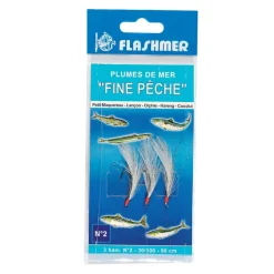 FLASHMER Leurres-Plume de Mer Fine 3 Hameçons N°2 Blanc